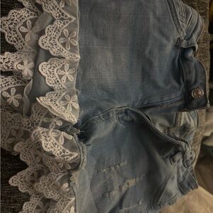 SHEIN Blue Jean Shorts with White Lace Trim
